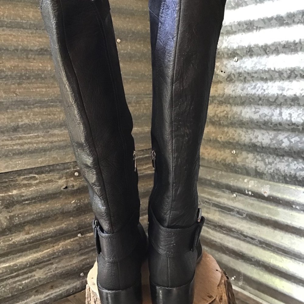 Joan & David Black Mid-calf texture leather boots - Picture 6 of 9